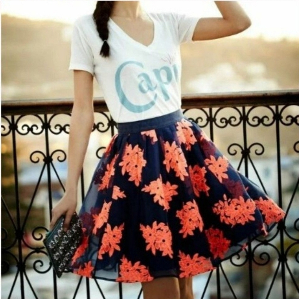 💜 Anthropologie Maeve Pome Blossom Skirt W/Tulle Lining - Size 8 💜